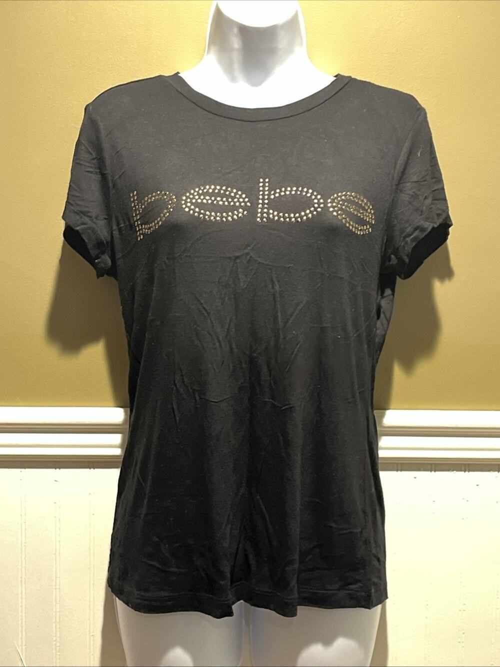 BEBE top Logo Spell Out Bling Black Size M Casual T Shirt